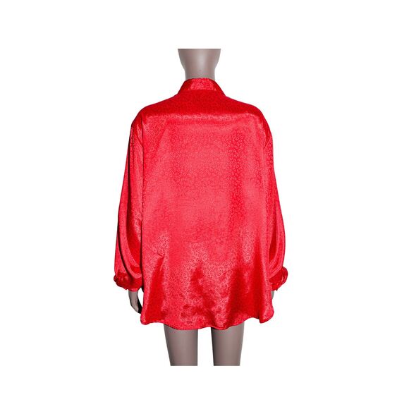 Vintage 80s Red Paisley Mens Button-Down Dress Shirt Long Sleeve Satin - Picture 3 of 4